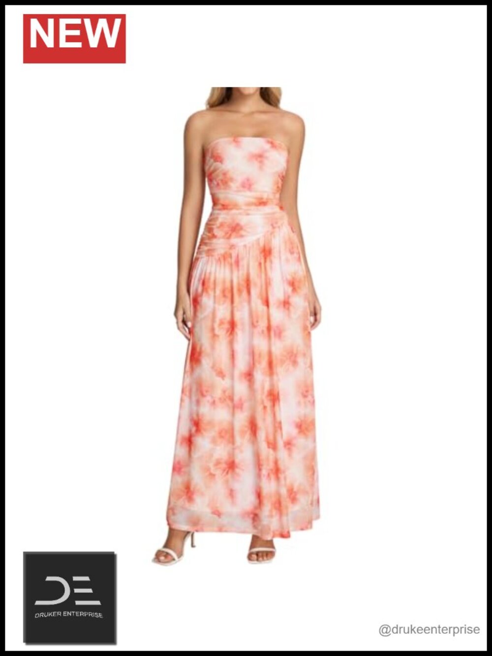 Floral Strapless Maxi Dress Flowy Wedding Guest Summer Formal